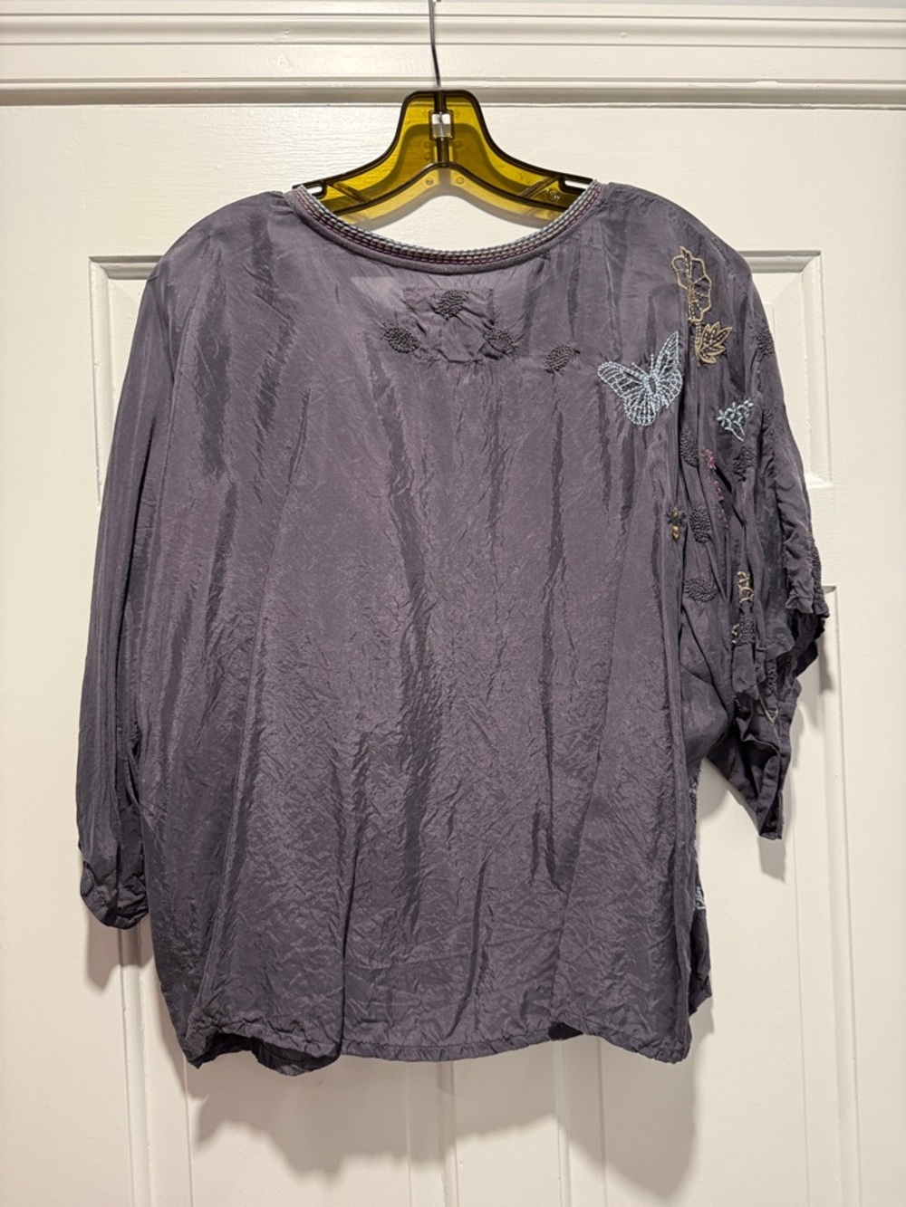 Johnny Was Biya Lavender/Gray Embroidered Floral & Butterfly Tunic - Picture 7 of 7